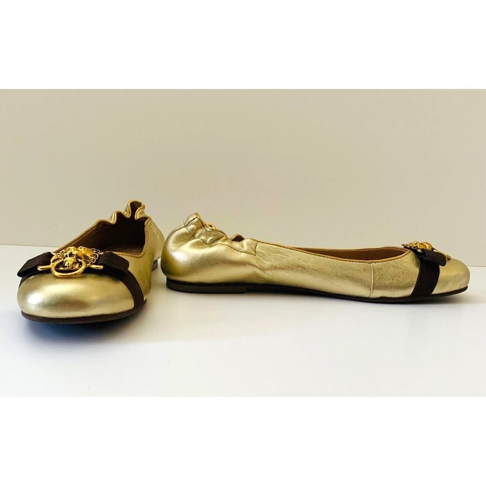 Lilly Pulitzer Lion Knock Knock Leather Ballet Flats‎ Shoes Gold Metallic 6 - Picture 3 of 9